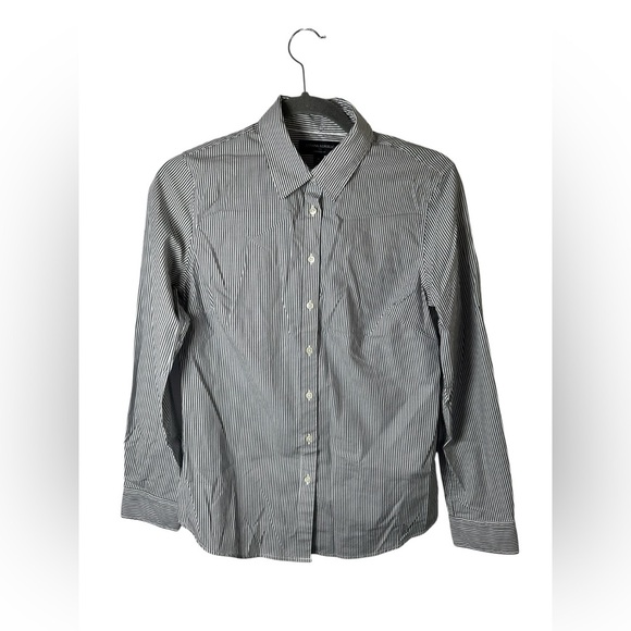 Banana Republic Womens Tailored Fit Button-Down Shirt Black White Striped Size 6 - Picture 1 of 7